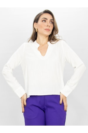 BLUSA SOCIAL MANGA LONGA DECOTE V AIDA OFF